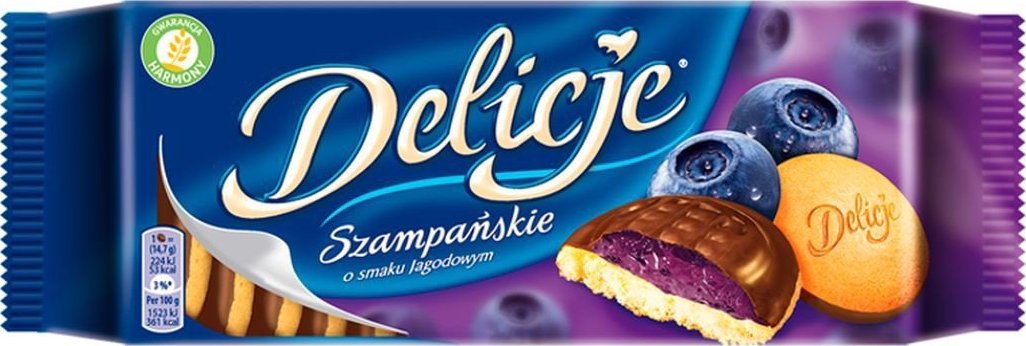 Wedel Delicje Szampańskie Biszkopty z galaretką o smaku jagodowym oblewane czekoladą 147 g