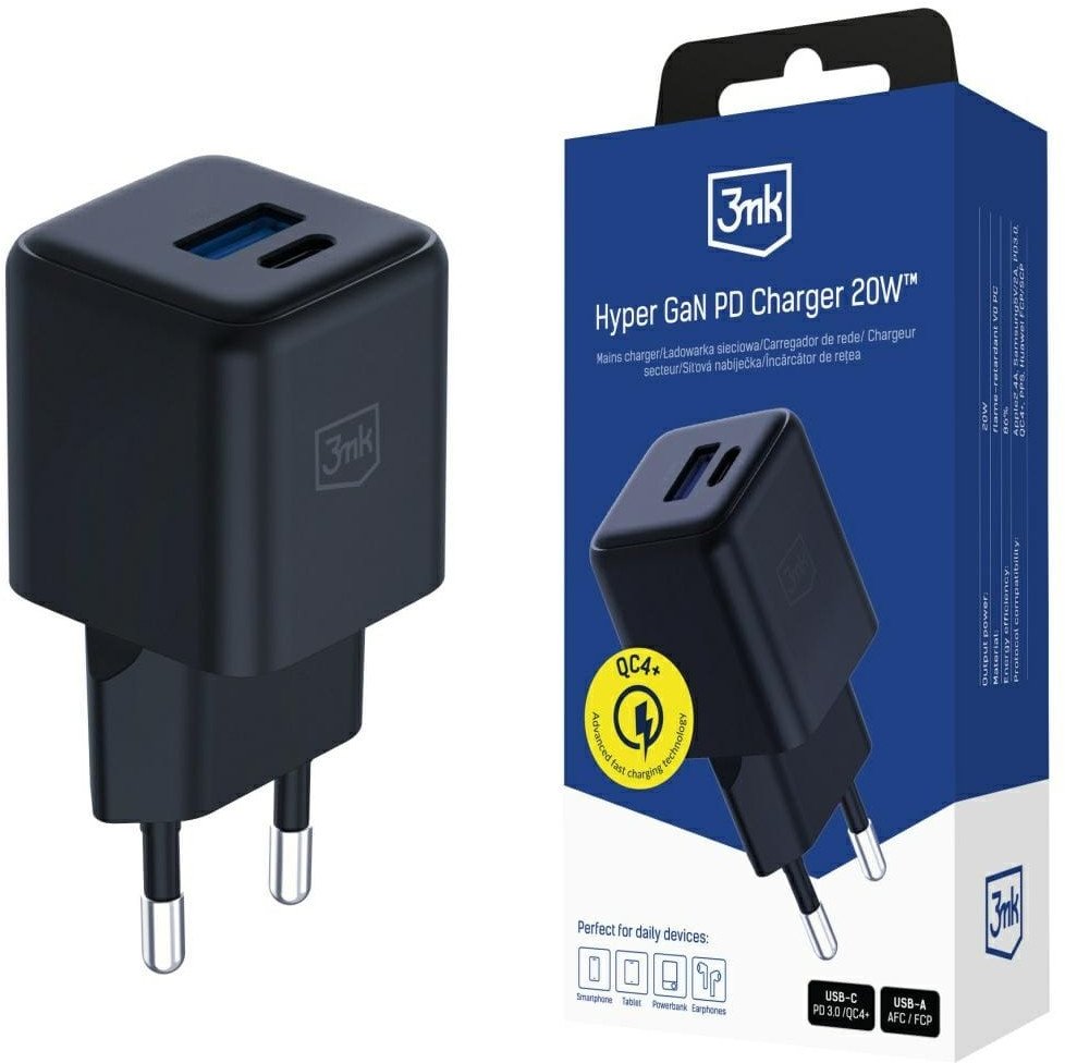 Ładowarka 3MK Hyper GaN Charger 1x USB-A 1x USB-C 3 A (5903108640091)