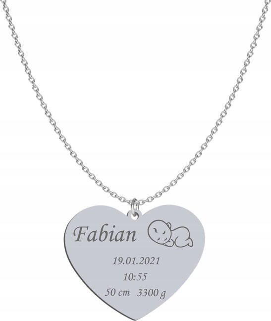 Radziszewska Jewellery Naszyjnik Srebrny Serce Imię Dziecka Metryczka Prezent 925 Biżuteria