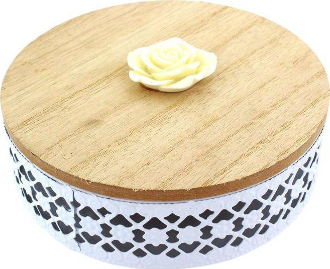 Aptel POJEMNIK DEKORACYJNY Z POKRYWKĄ AŻUROWY metal + drewno AG605D