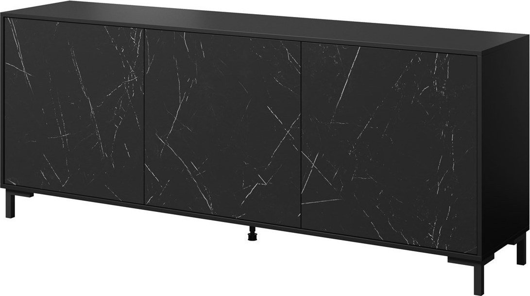 Cama Meble Komoda MARMO 3D 200x45xH80,5 czarny mat/marmur czarny