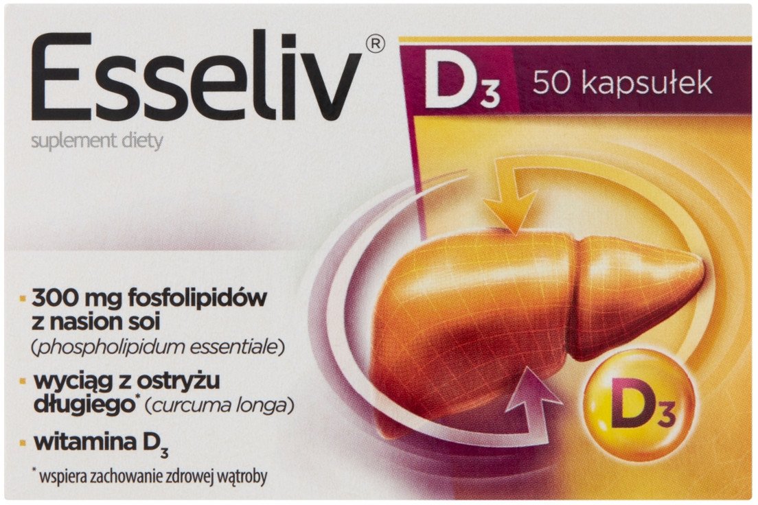 ESSELIV_D3 suplement diety z witaminą D3 wspomagający wątrobę oraz procesy trawienne 50 kapsułek