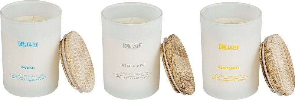Beliani 3 świece zapachowe sojowe morski/ bergamotka/ świeże pranie SIMPLICITY