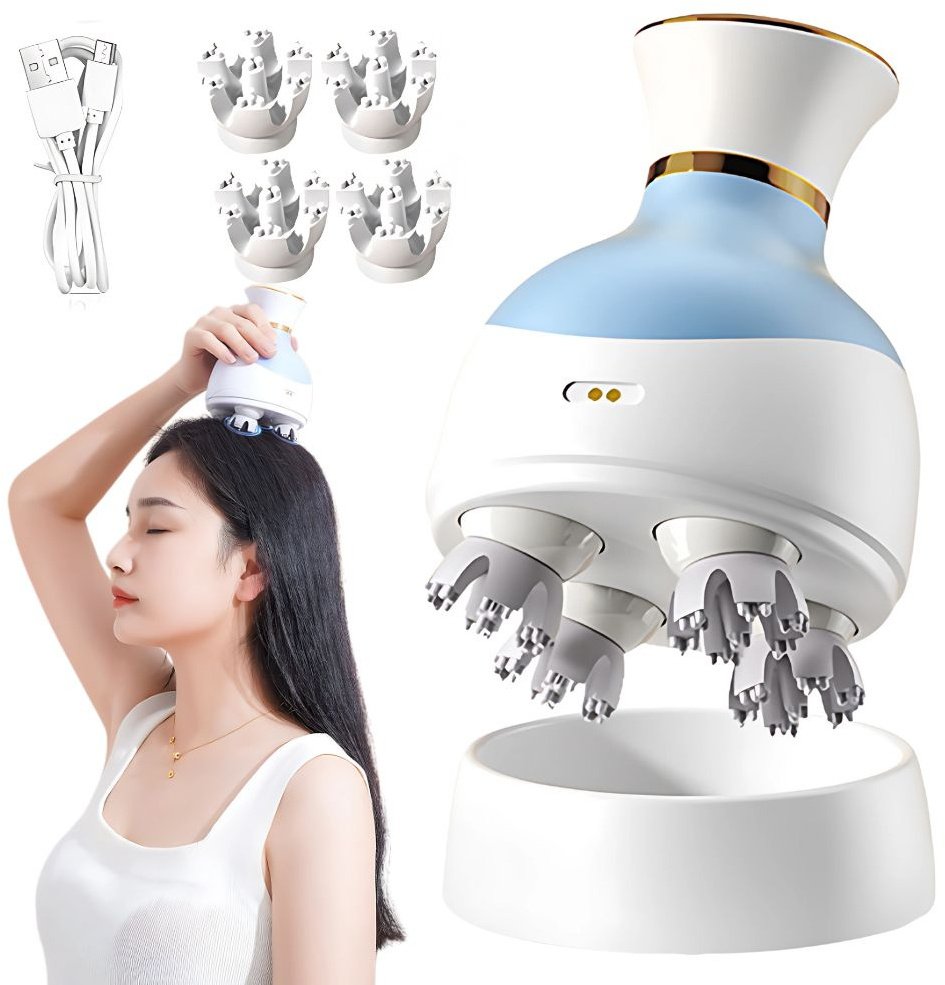 Masażer głowy elektryczny relaksacyjny bezprzewodowy usb 4 końcówki