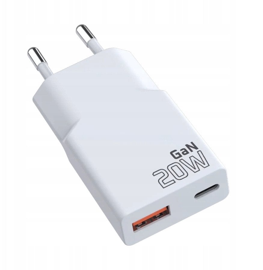 Ładowarka sieciowa 1 x USB, 1 x USB-C Quick Charge 3.0 20W SUPER SLIM biała