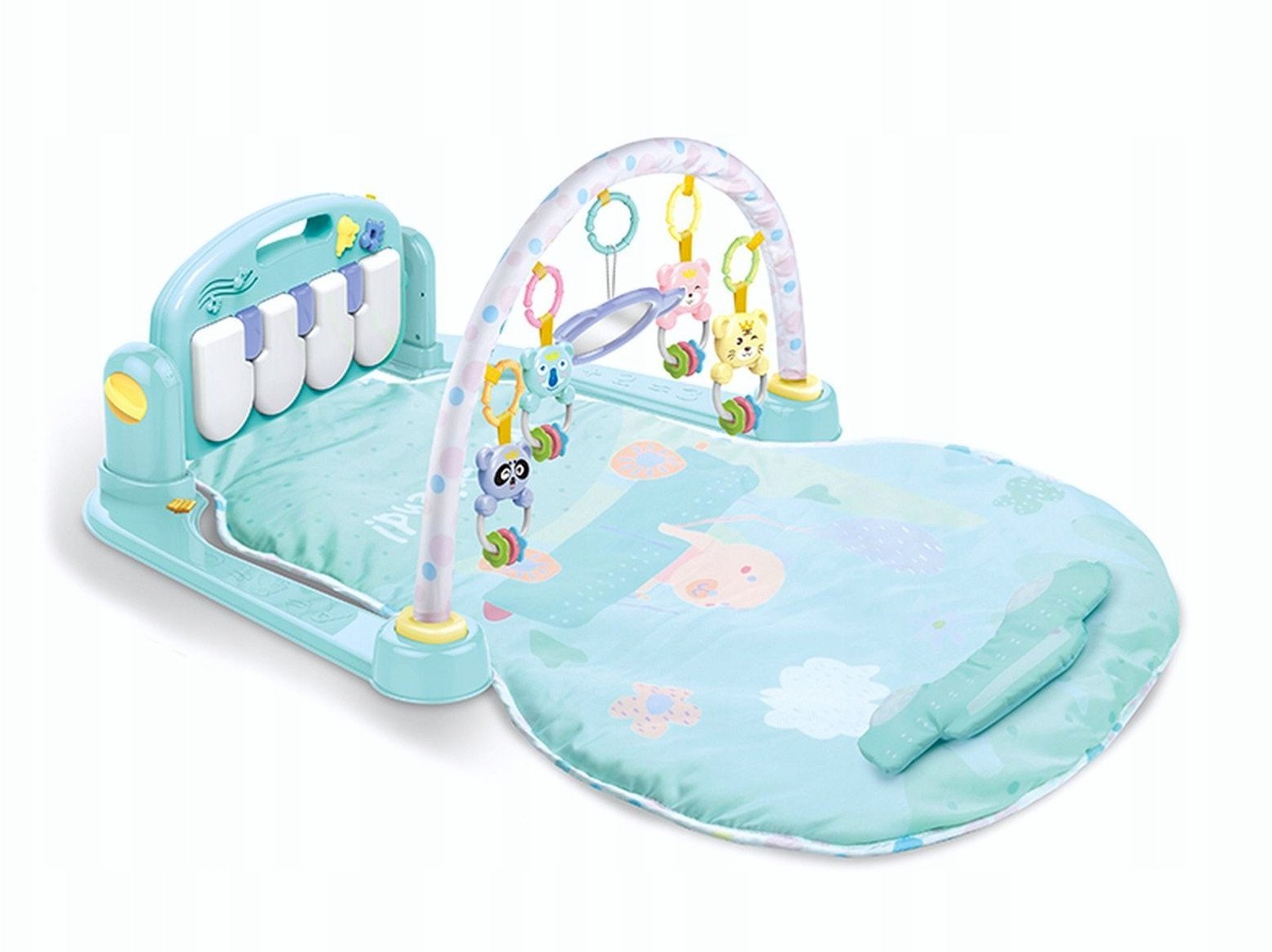 Mata dla niemowlÄt z zawieszkami i pianinkiem zwierzÄtka niebieska