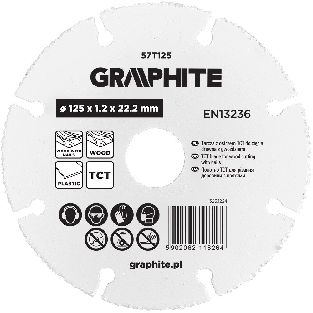 Tarcza z ostrzem TCT do cięcia drewna z gwoździami 125 x 1.2 x 22.22 mm