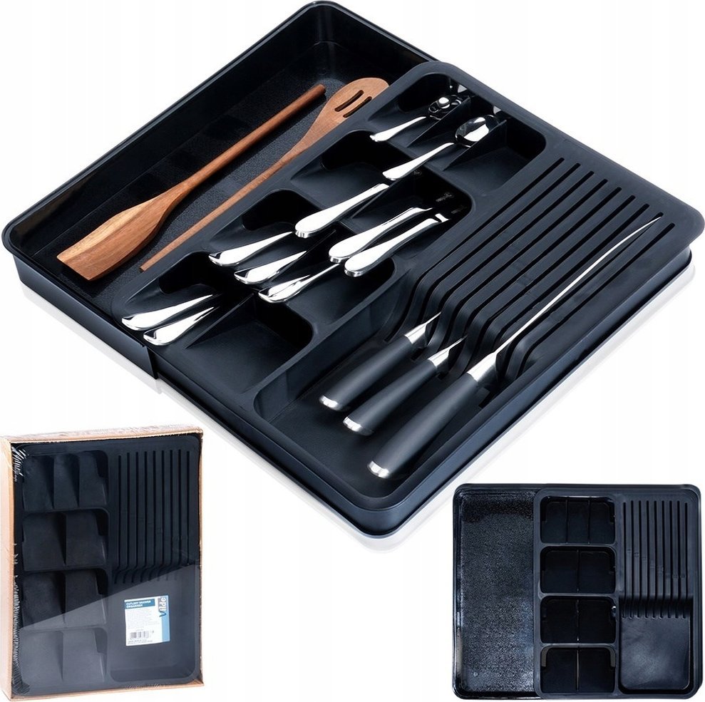 Vilde Wkład Organizer na Sztućce do Szuflady Rozsuwany Czarny VILDE 40 x 31 cm