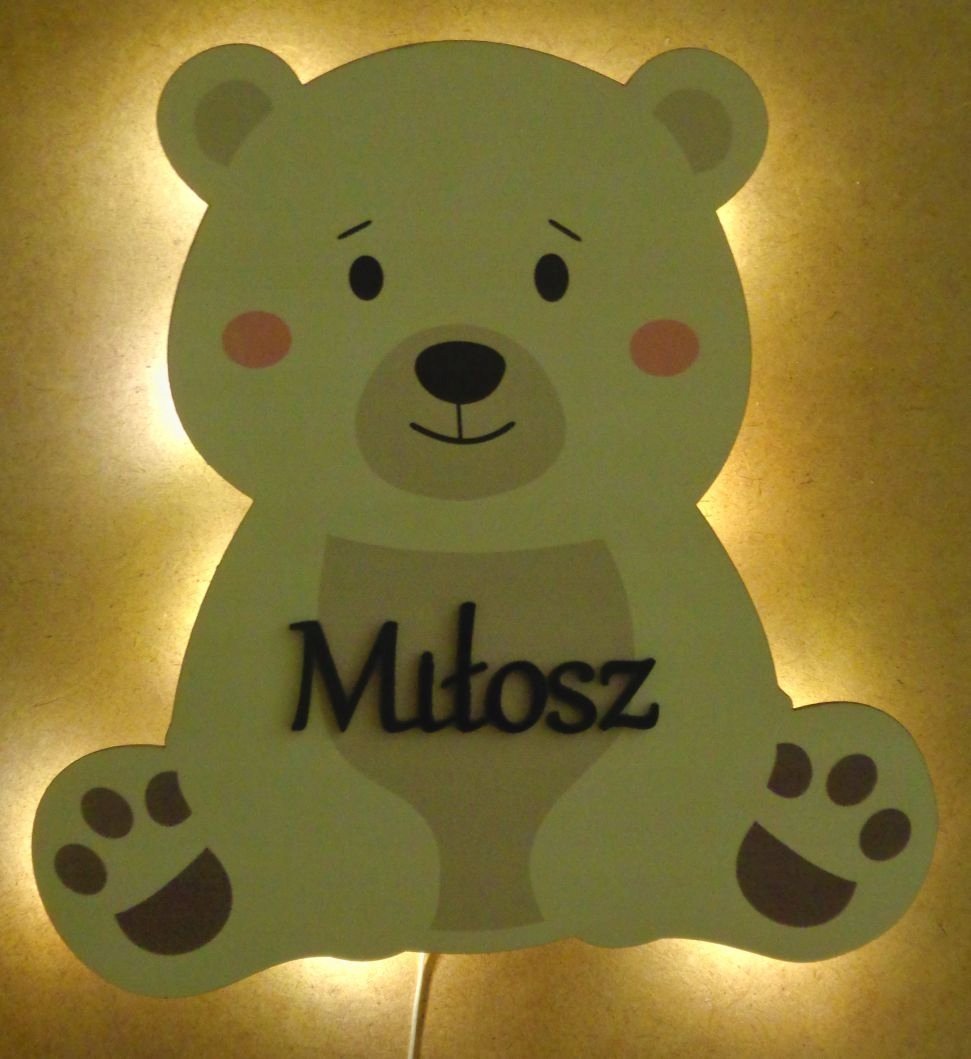 naSciane Lampka nocna dla dzieci miś bear z imieniem biała