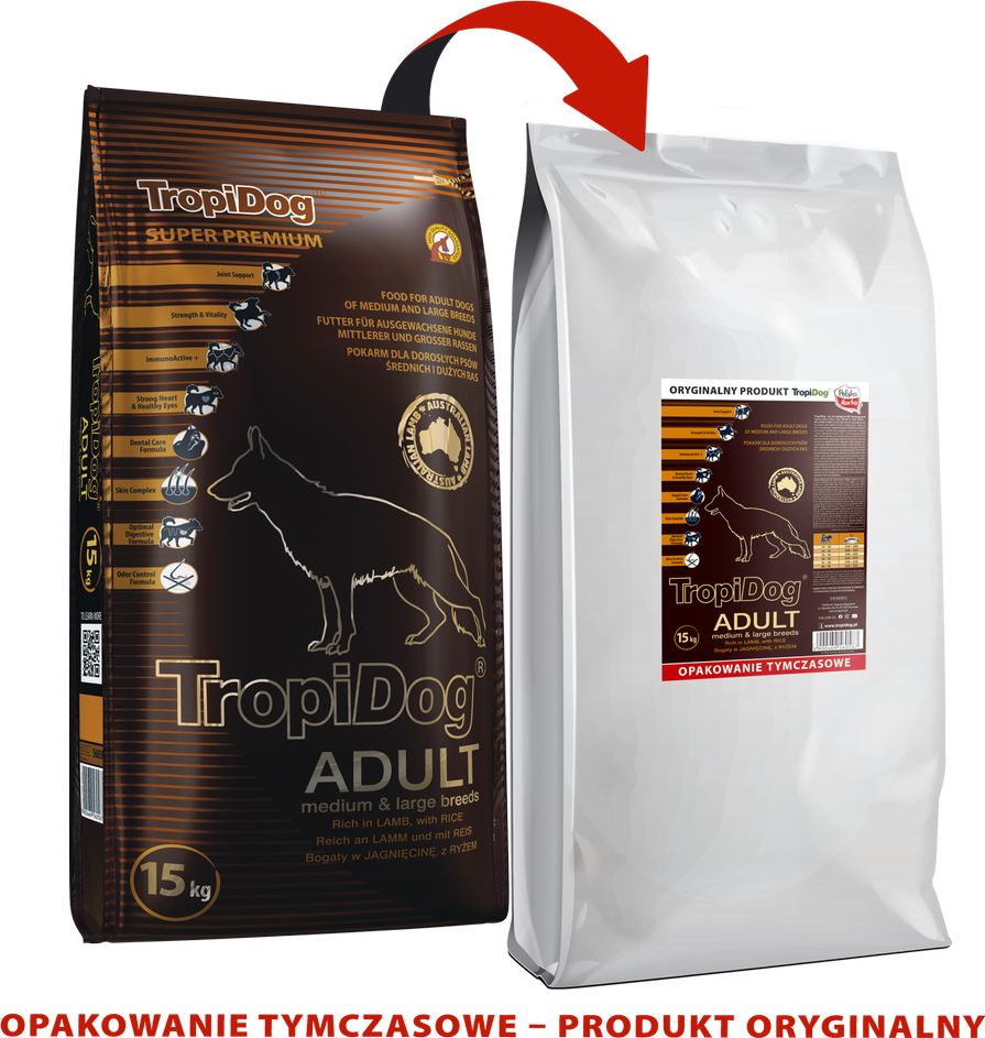 TropiDog TROPIDOG Super Premium adult medium & large breed jagnięcina z ryżem 15kg