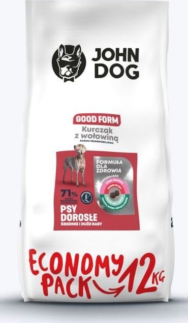 John Dog JOHN DOG GOOD FORM KURCZAK Z WOŁOWINĄ DOROSŁE ŚREDNIE I DUŻE RASY 12kg