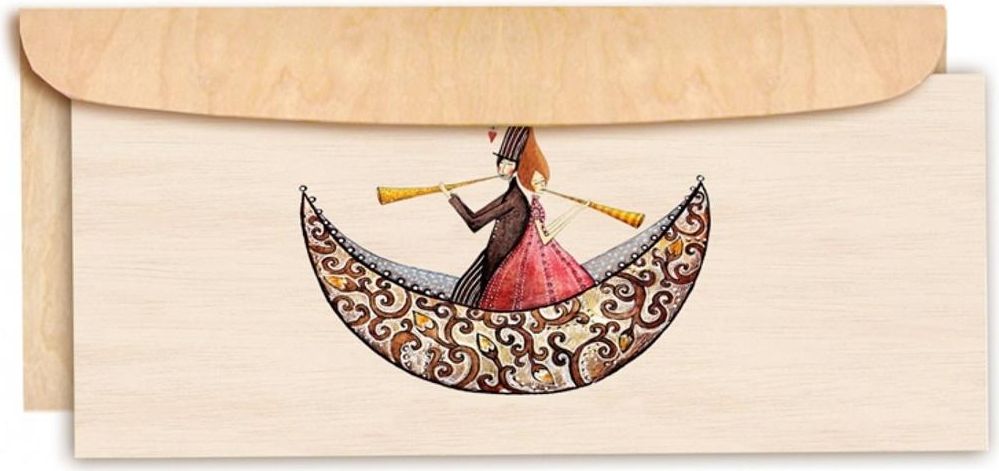 Cozywood Karnet drewniany DL z drewnianą kopertą Ślub łódka