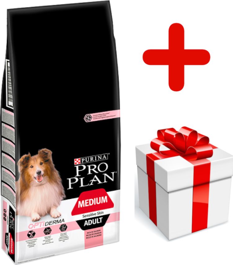 Purina Purina Pro Plan Medium Adult Sensitive Skin Optiderma, łosoś i ryż 14kg + niespodzianka dla psa GRATIS!