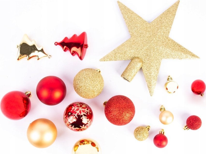 Fééric Lights and Christmas Komplet bombek na choinkę + gwiazda, 44 sztuk w komplecie, kolor czerwono-złoty