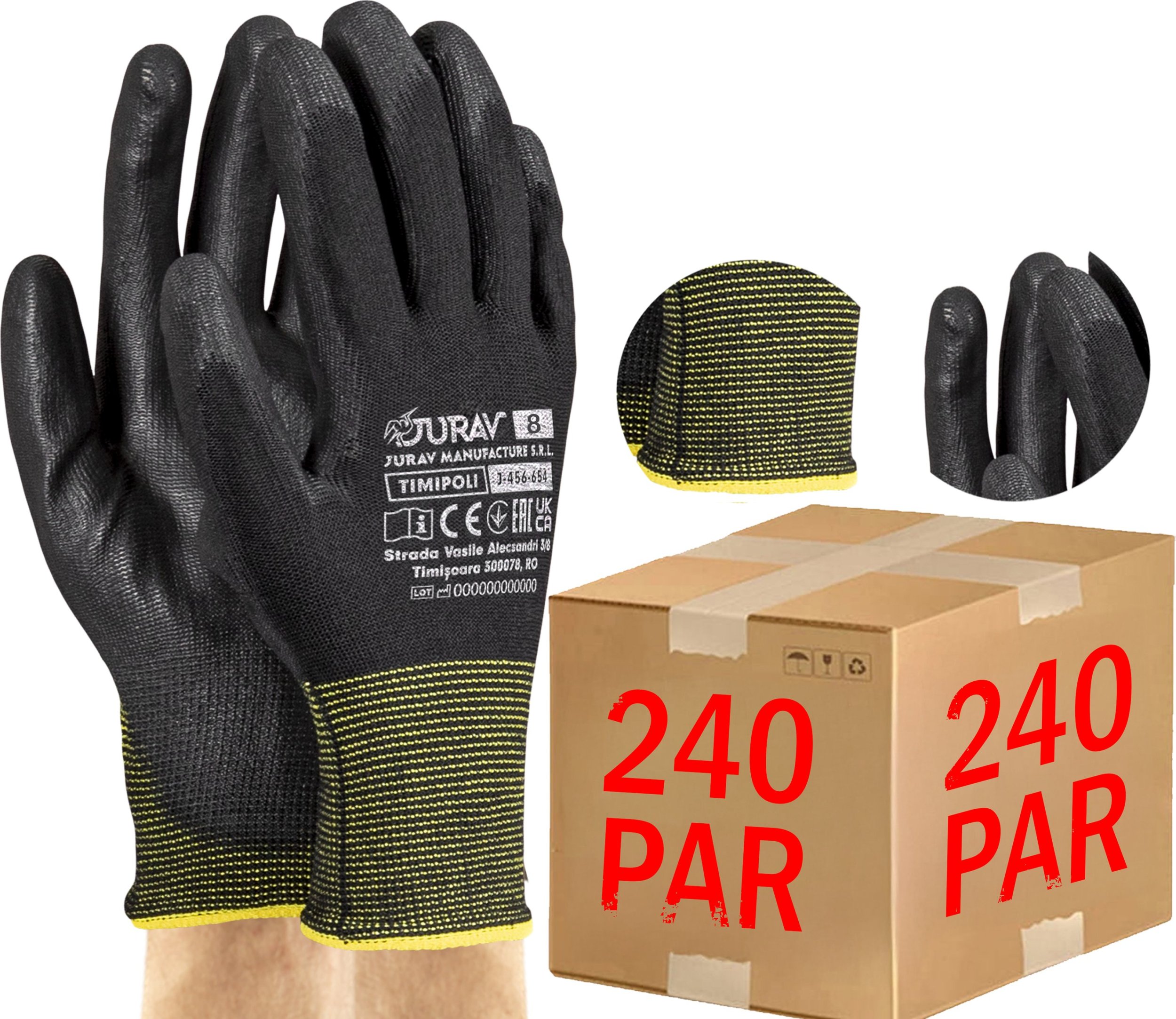 Rękawice Robocze Czarne J-TIMIPOLI_BB - 240 Par (8 - M)