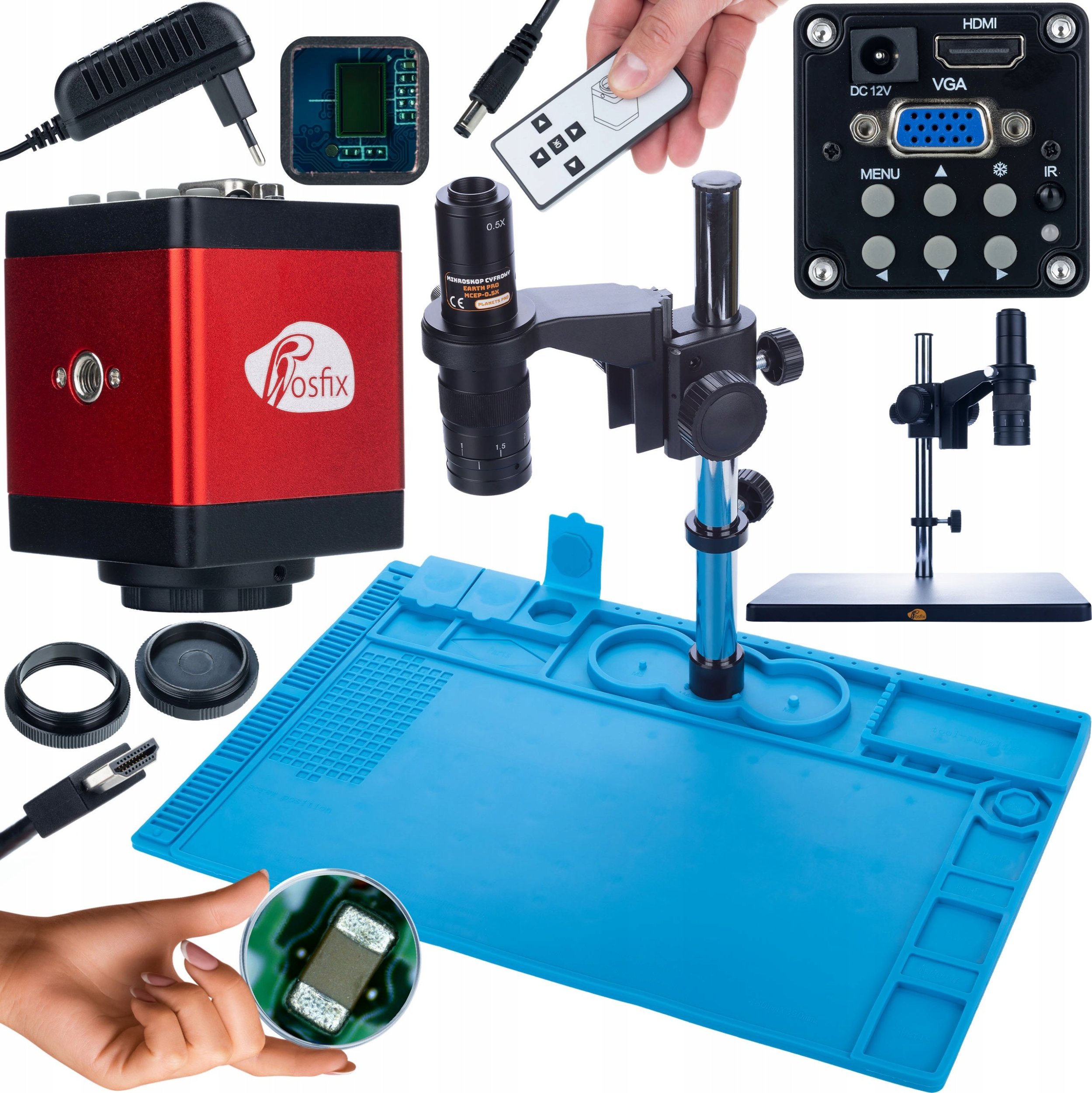 Mikroskop Rosfix MIKROSKOP CYFROWY STABILNY KAMERA HDMI RED SILIKONOWA MATA ŻELAZNA PODSTAWA