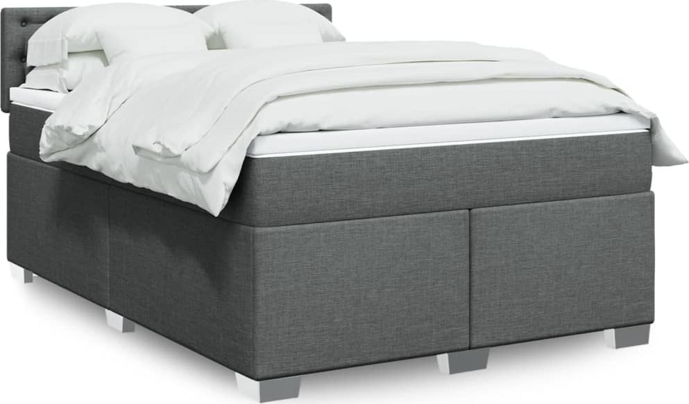 vidaXL Łóżko kontynentalne z materacem, ciemnoszara tkanina 140x200 cm