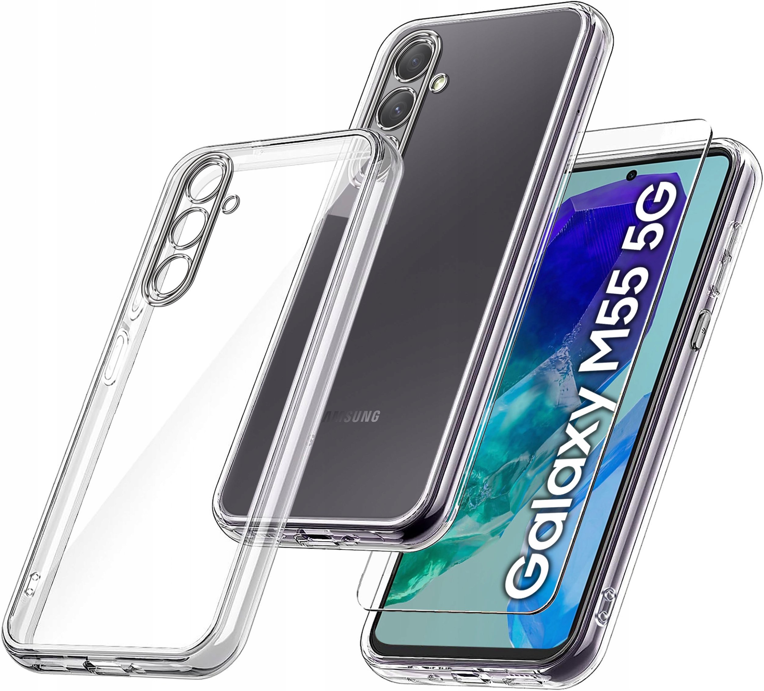 Etui do Samsung Galaxy M55 5G WZMACNIANE 360 CLEAR + Szkło 9H
