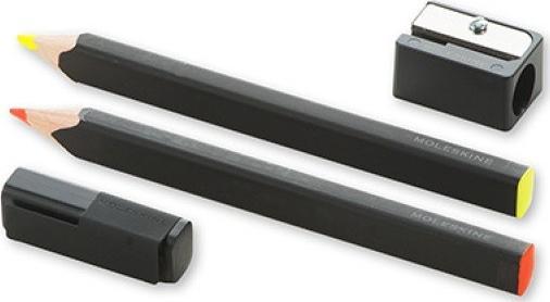 Moleskine Zestaw 2 ołówków/zakreślaczy MOLESKINE wykonany z drzewa lipowego z temperówką, pomarańczowy/żółty