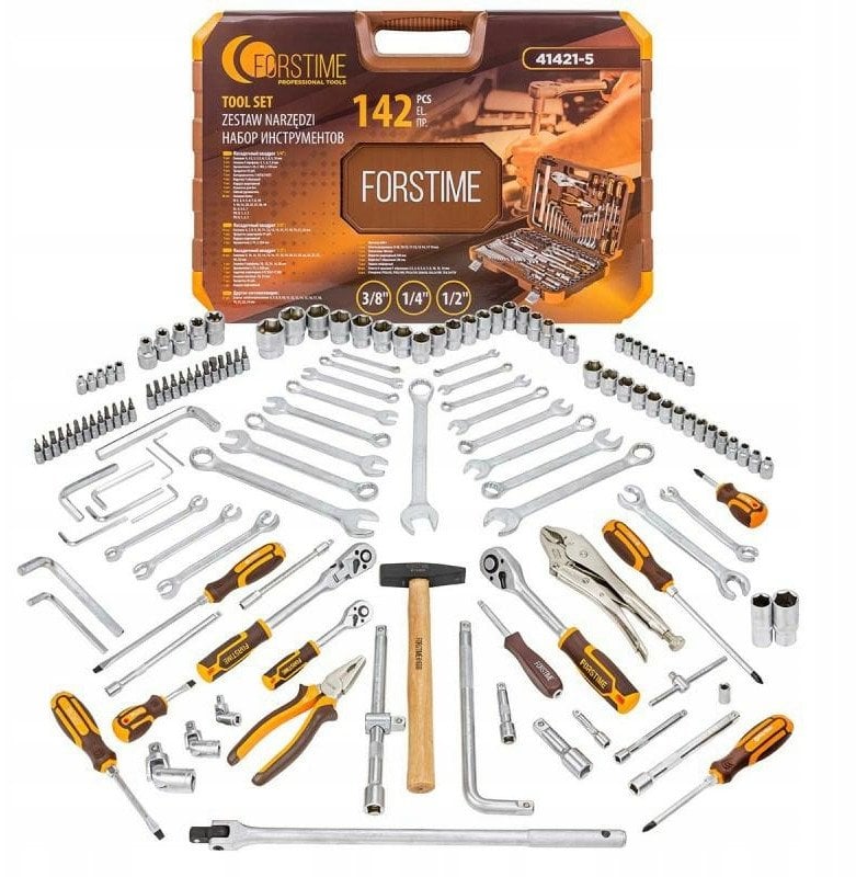 Zestaw narzędzi 142el. 1/4", 3/8" i 1/2" (6-kątnych) (4-32mm)