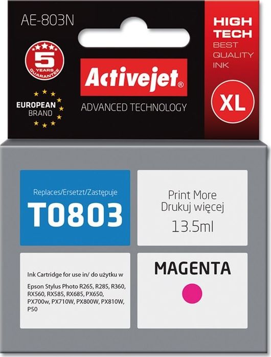 Tusz Activejet Activejet Tusz Activejet AE-803N (zamiennik Epson T0803; Supreme; 13.5 ml; czerwony)
