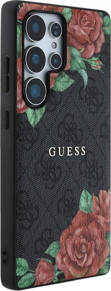 Guess Leather 4G Flowers Print Metal Classic Logo MagSafe Case Samsung Galaxy S25 Ultra black