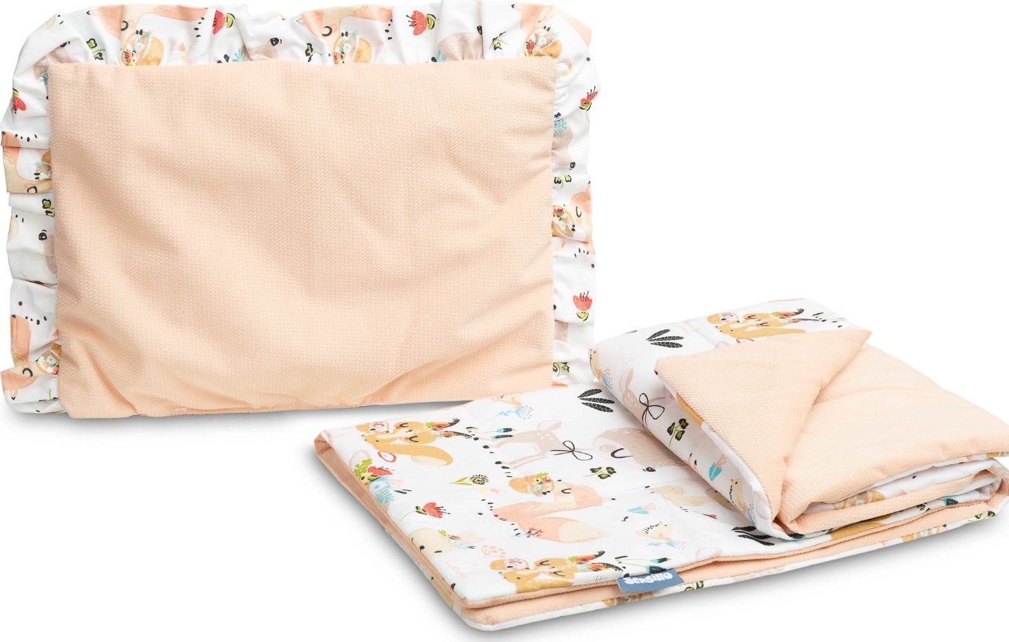 Sensillo KOMPLET DO WÓZKA VELVET Z FALBANKĄ PIKNIK BRZOSKWINIOWY