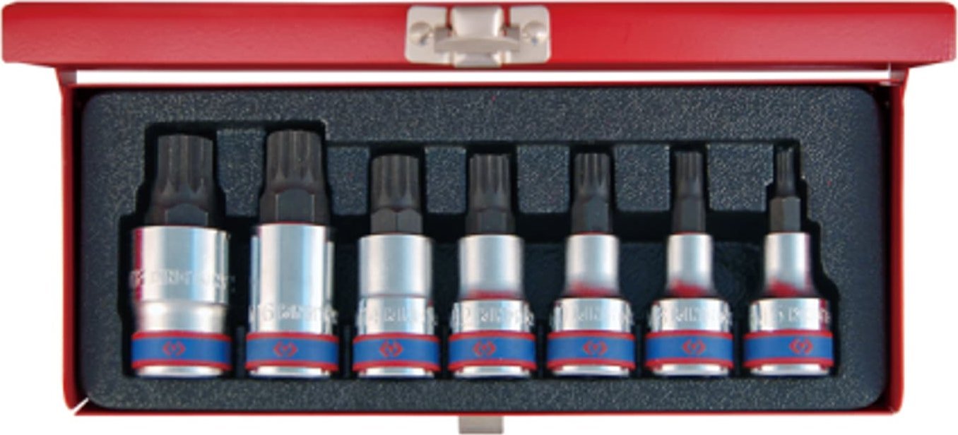 King Tony ZESTAW NASADEK Z KOŃCÓWKĄ SPLINE 1/2" 7 cz. KRÓTKIE M6-M18 KASETA King Tony