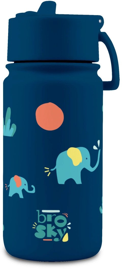 Brosky Kids Ciemnoniebieska butelka na wodę dla dzieci w słoniki 450ml