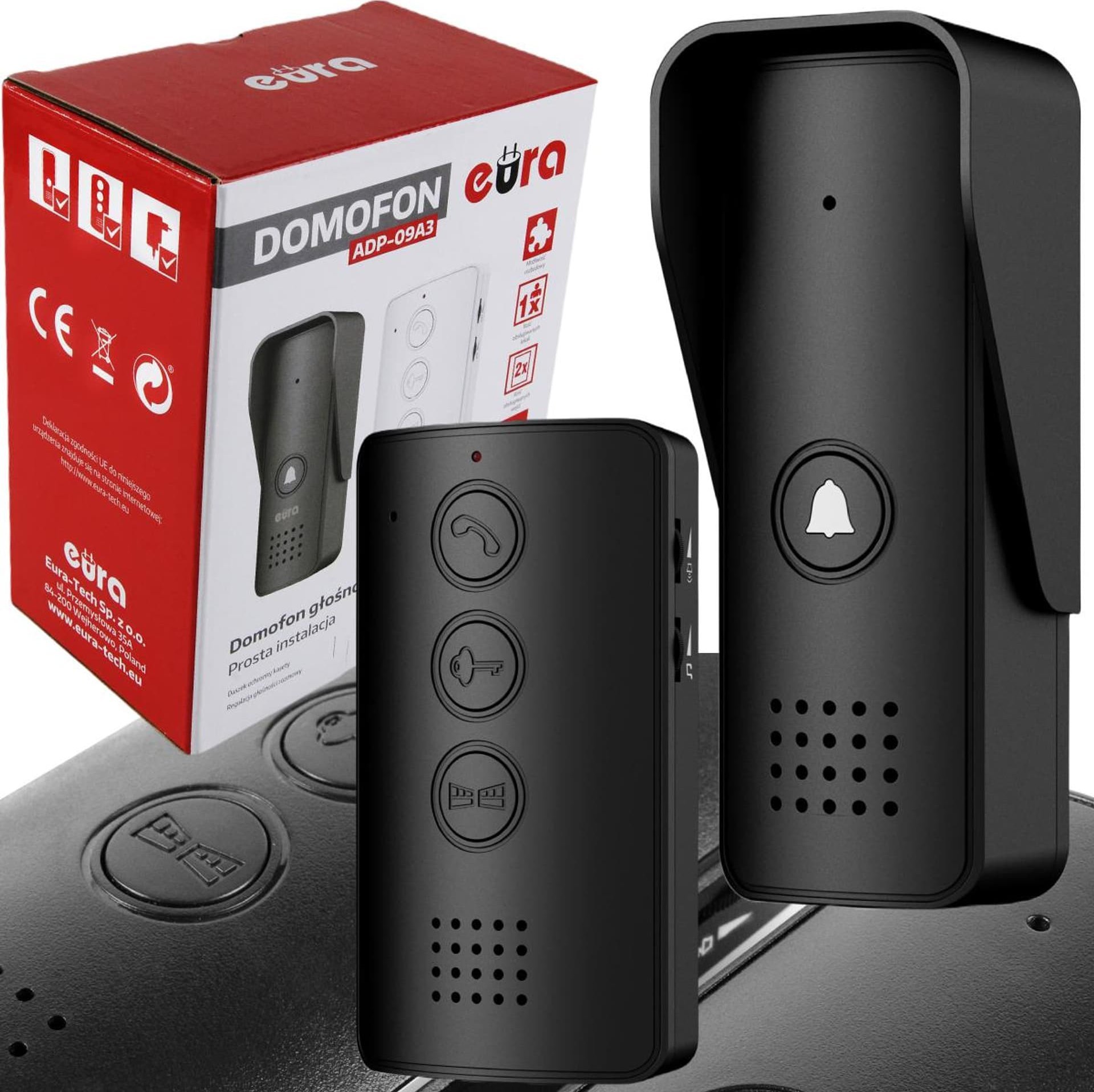 Eura Domofon ADP-09A3 czarny, głośnomówiący