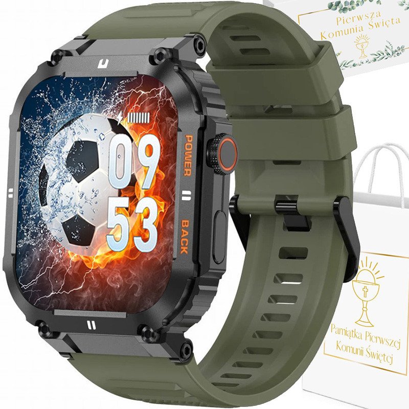 Zegarek chłopięcy KOMUNIA SMARTWATCH GRAVITY LUTON GT6-6 czarny/ khaki gumowy