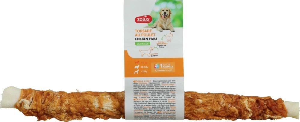 ZOLUX Gryzak dla psa skręcana pałeczka owinięta kurczakiem 28cm