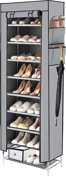 Springos Materiałowy regał na buty 9 półkami, organizer na buty szary UNIWERSALNY