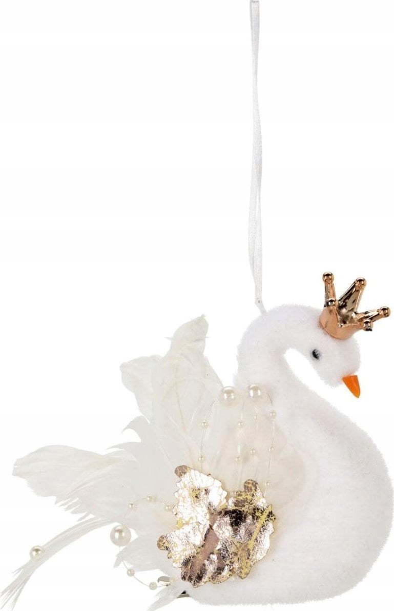 Christmas decoration ŁABĘDŹ DEKORACYJNY WISZĄCY BOMBKA 17CM PERŁOWE SKRZYDŁA
