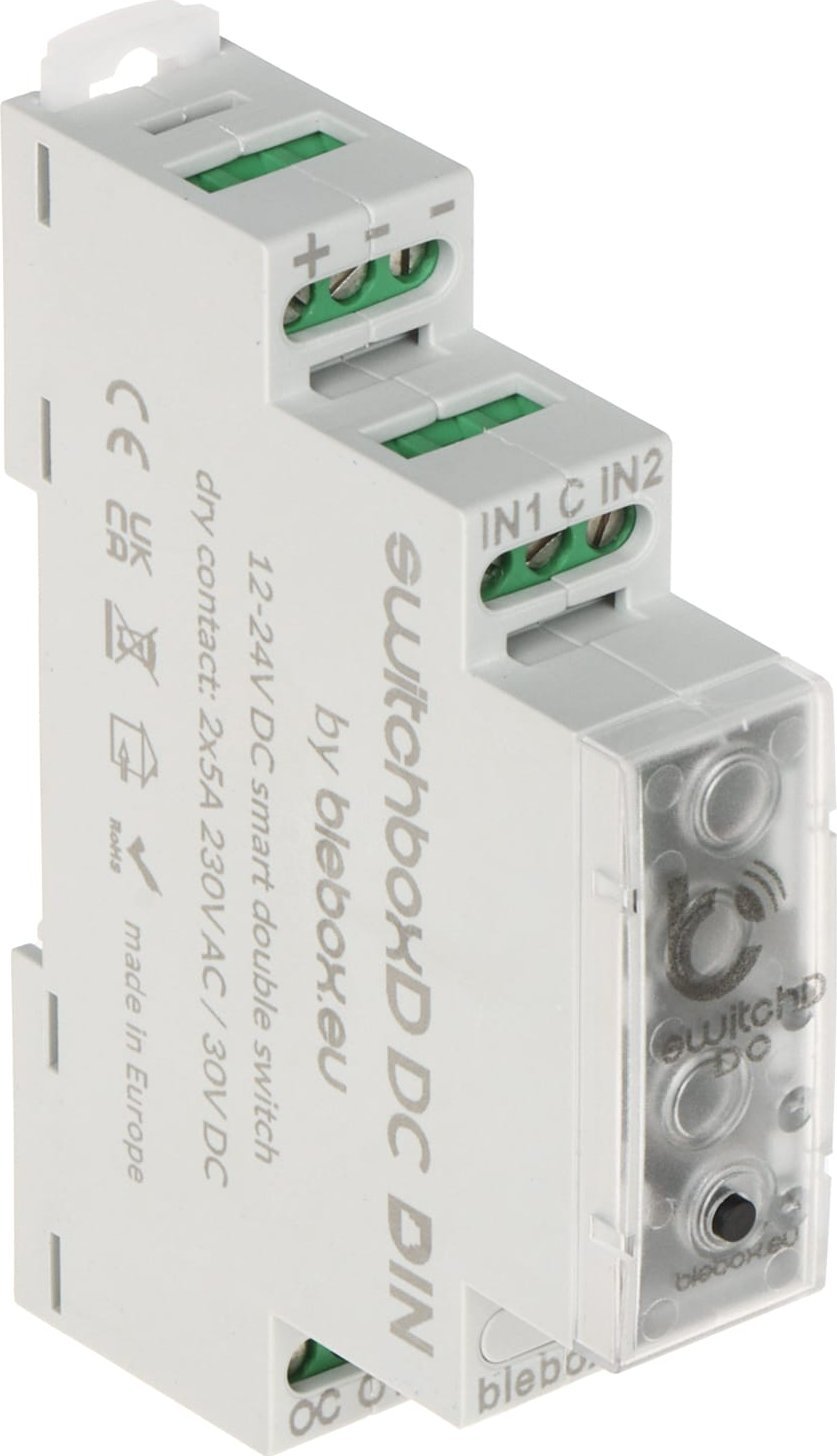 Blebox PODWÓJNY, BEZPOTENCJAŁOWY INTELIGENTNY PRZEŁĄCZNIK SWITCHBOX-D-DC-DIN/BLEBOX Wi-Fi, 230V AC, 30V DC