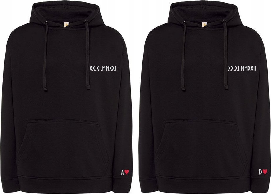 Bluzy dla Par Matching hoodies Haft na Walentynki Serce Inicjały Data