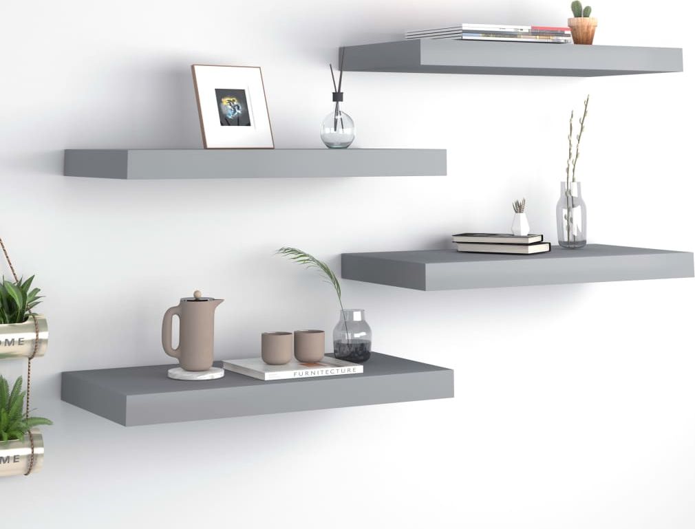vidaXL Półki ścienne, 4 szt., szare, 50x23x3,8 cm, MDF