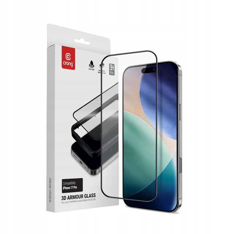 Crong 3D Armour Glass - Szkło hartowane iPhone 17 Pro + ramka instalacyjna