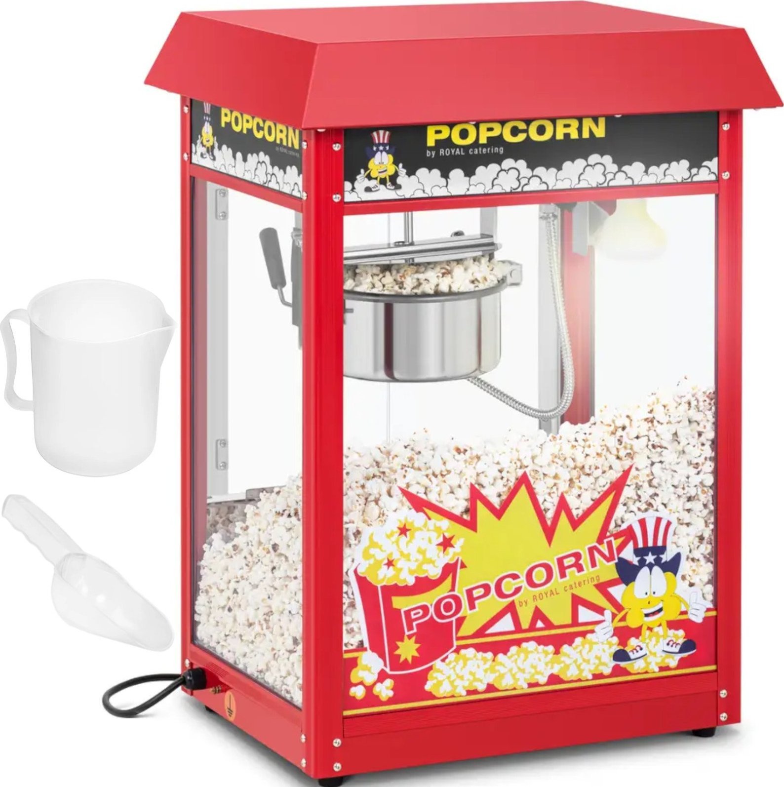 Royal Catering Maszyna urządzenie do prażenia popcornu retro TEFLON 1600 W 5-6 kg/h - czerwona Maszyna urządzenie do prażenia popcornu retro TEFLON 16