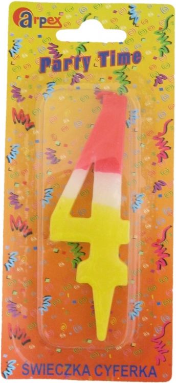 Arpex Świeczka Party Time nr 4 żółto-biało-czerwona (ARPE0564)
