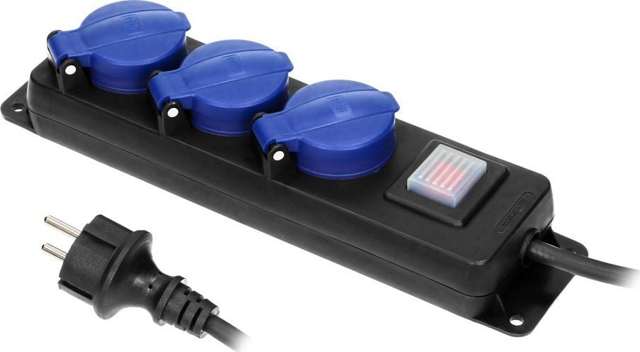 Orno Przedłużacz warsztatowy bryzgoszczelny z wyłącznikiem IP44, 3 gniazda 2P+Z(Schuko) IP44, przewód gumowy, H05RR-F 3x1,5mm?, dług