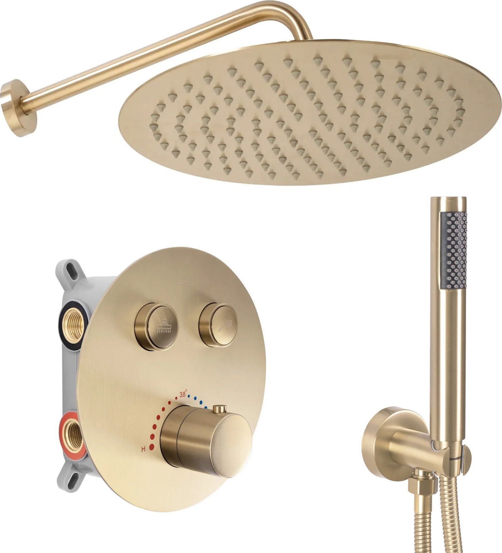 Zestaw prysznicowy Rea Zestaw Prysznicowy Podtynkowy LUNGO Złoty szczotkowany z termostatem + BOX