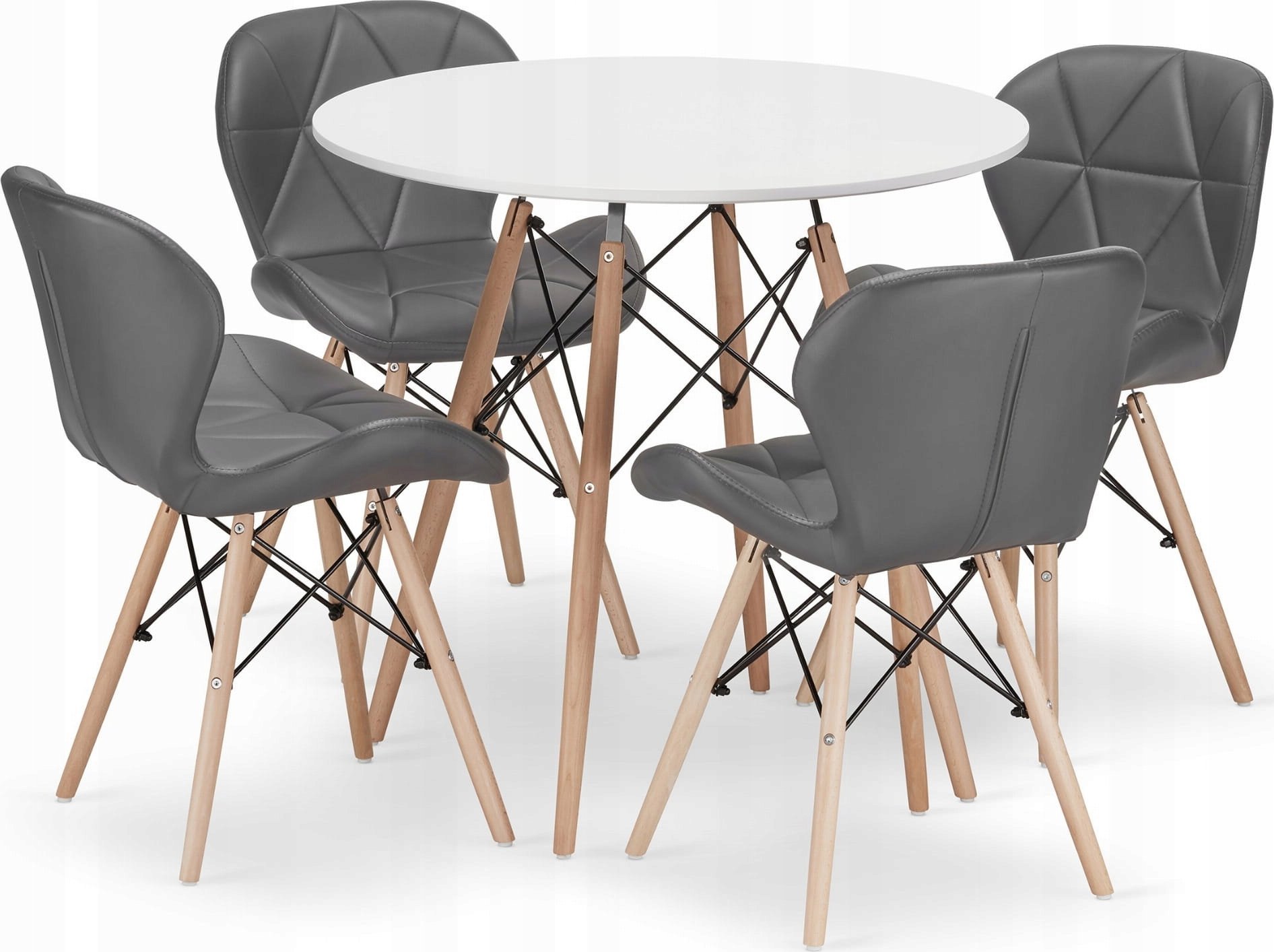 Leobert Zestaw stół okrągły TODI 80 biały + 4 krzesła LAGO szare