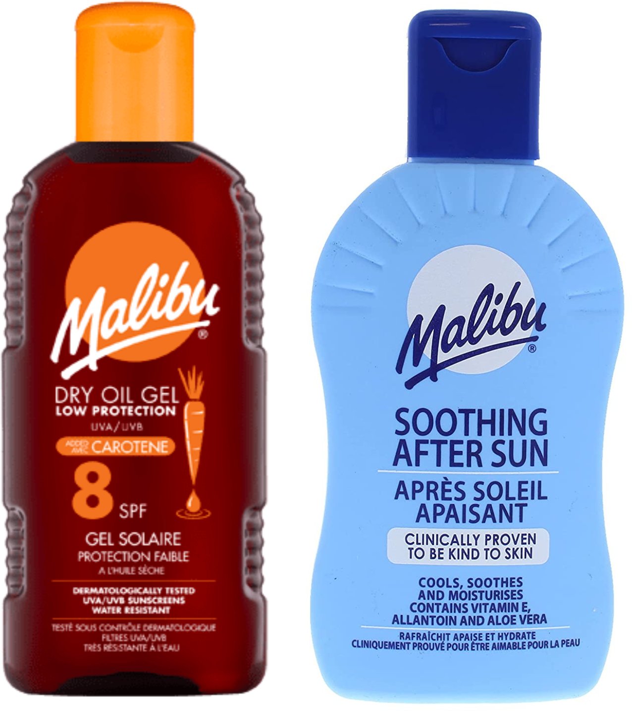 Malibu Suchy Żel Z Karotenem SPF8 200ml + Balsam Po Opalaniu 200ml