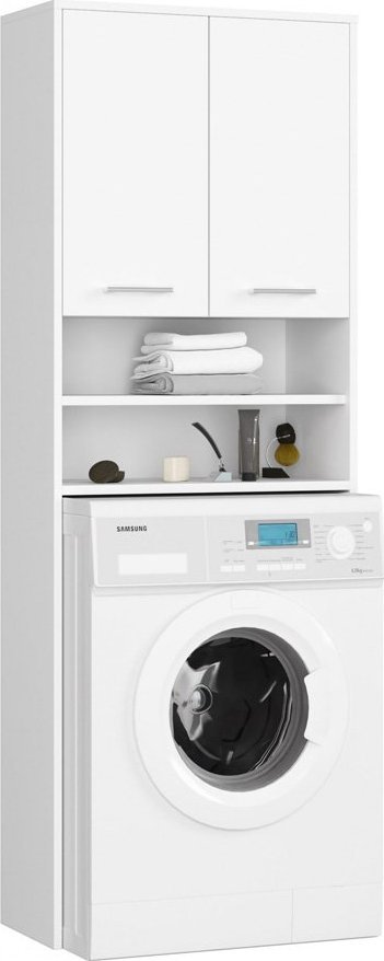 Elior Biały słupek łazienkowy nad pralkę z półkami - Rikero 3X