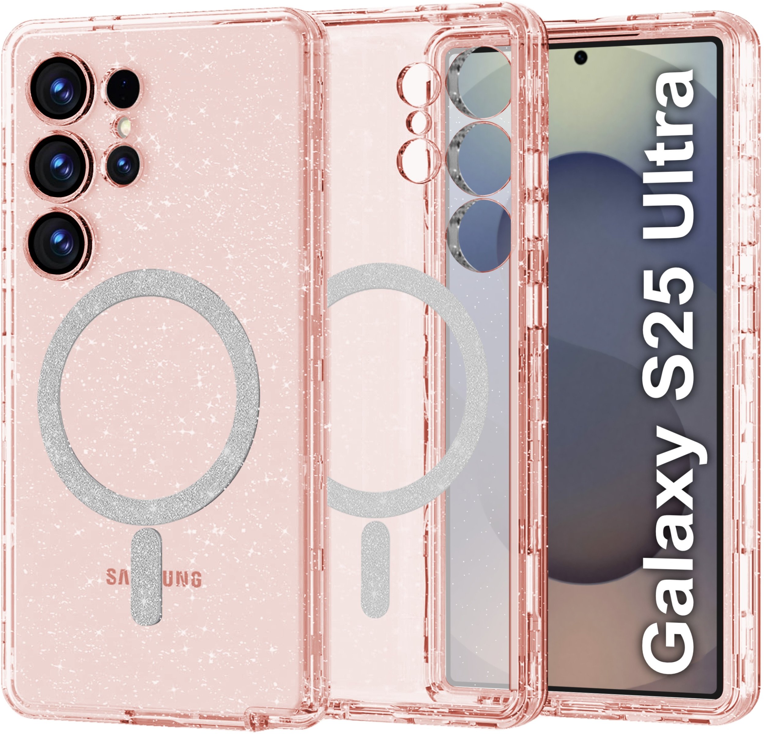 Etui do Samsung S25 Ultra BROKATOWE do MagSafe CLEAR SHINE + SZKŁO NA EKRAN