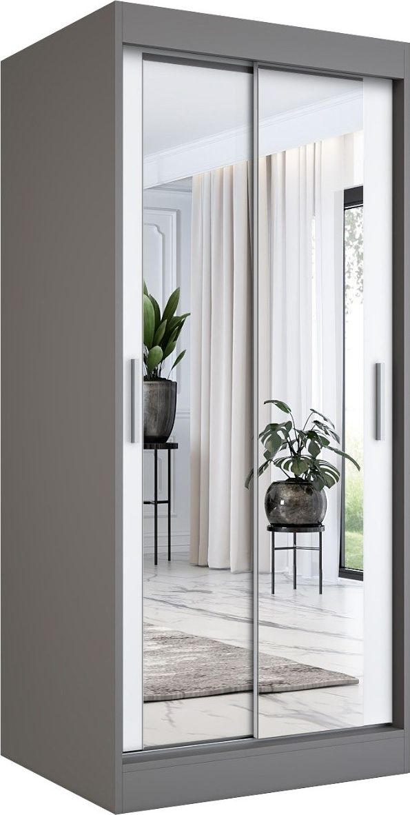 MKPOL Szafa przesuwna MODUO COMFORT 90 antracyt/biała mat z dwoma lustrami