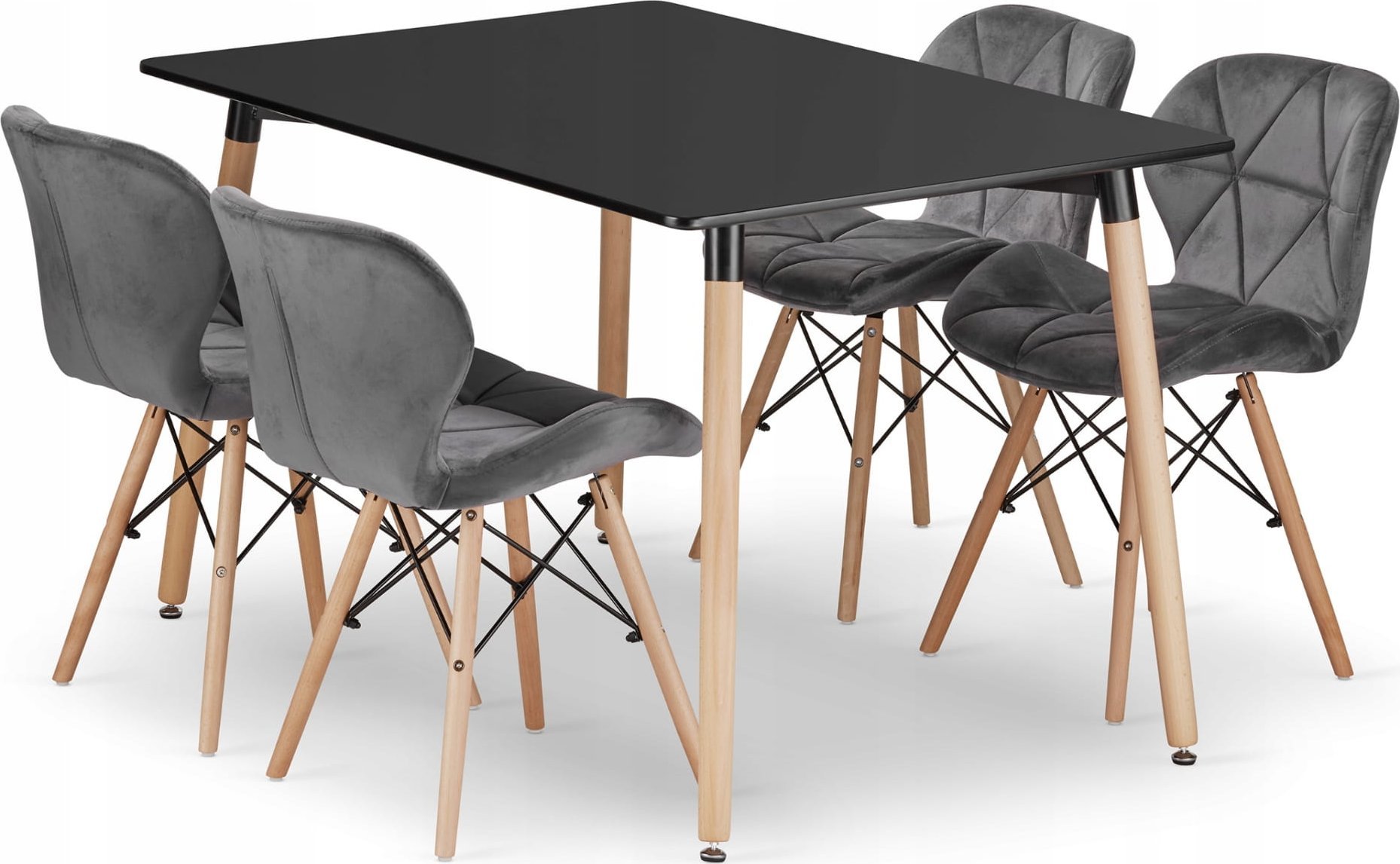 Leobert Zestaw stół prostokątny ADRIA 120x80 czarny + 4 krzesła LAGO szare