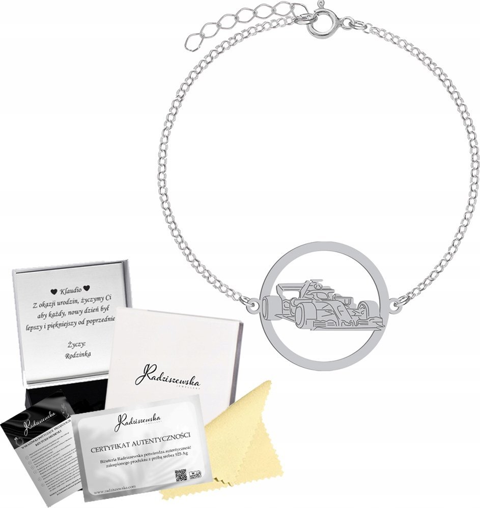 Radziszewska Jewellery Bransoletka Srebrna Bolid Formuła 1 Łańcuszek SREBRO 925 GRAWER GRATIS