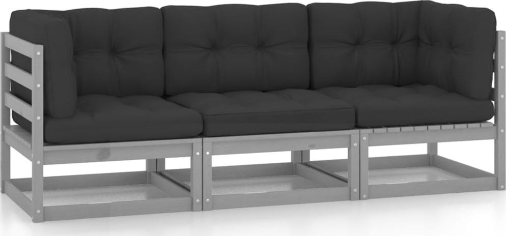 vidaXL 3-osobowa sofa ogrodowa z poduszkami, lite drewno sosnowe